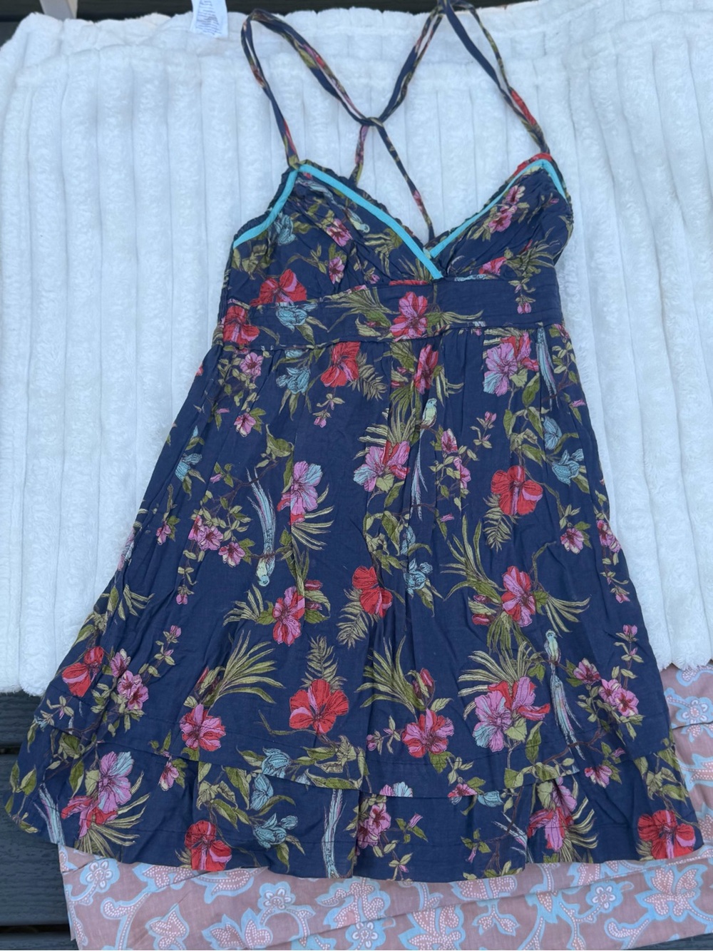 Vintage Y2K Hollister Navy Floral Spaghetti-Strap Minidress